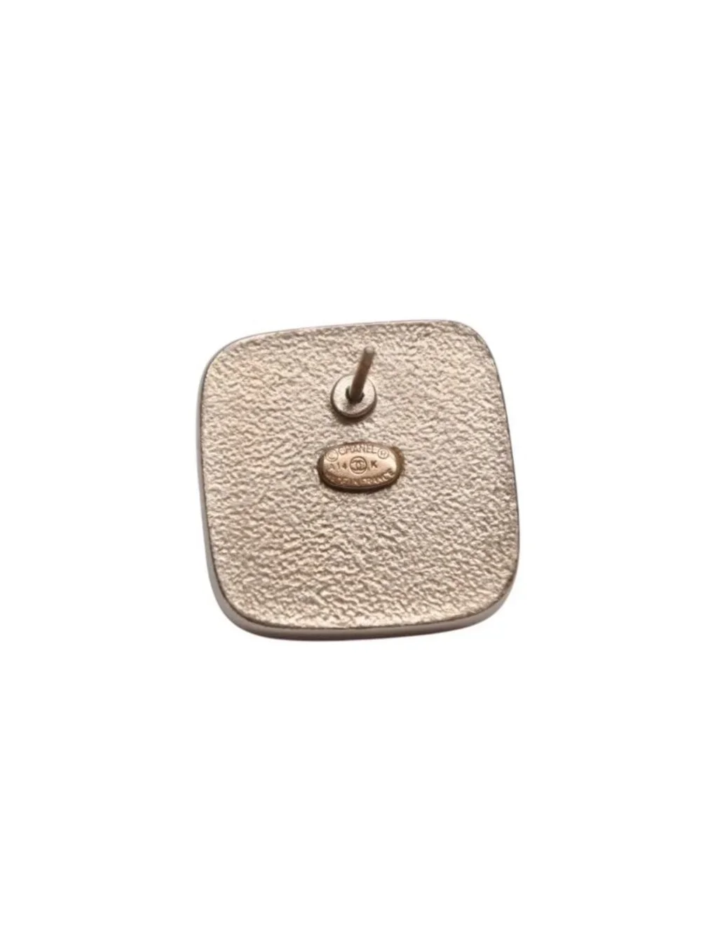 Chanel Earrings CC Logo Square Button Orange Gold